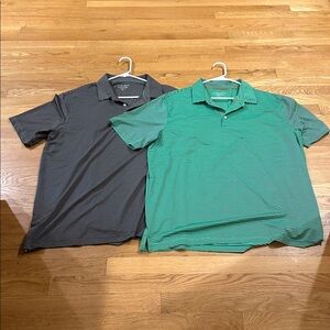 Michel Rouen Lot of 2 Performance‎ Polos in Green and Gray Striped Shirt 2XL